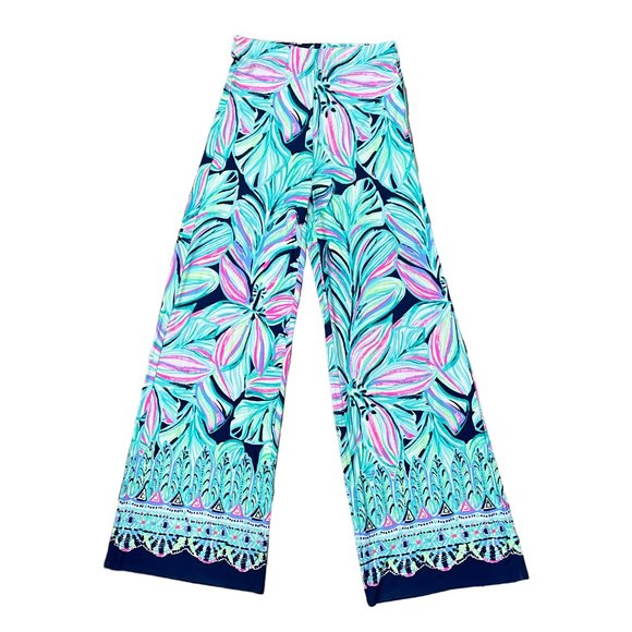 Lilly Pulitzer Weslee Floral Crop Top and Palazzo Pant Set High Tide Navy Small - Picture 5 of 14